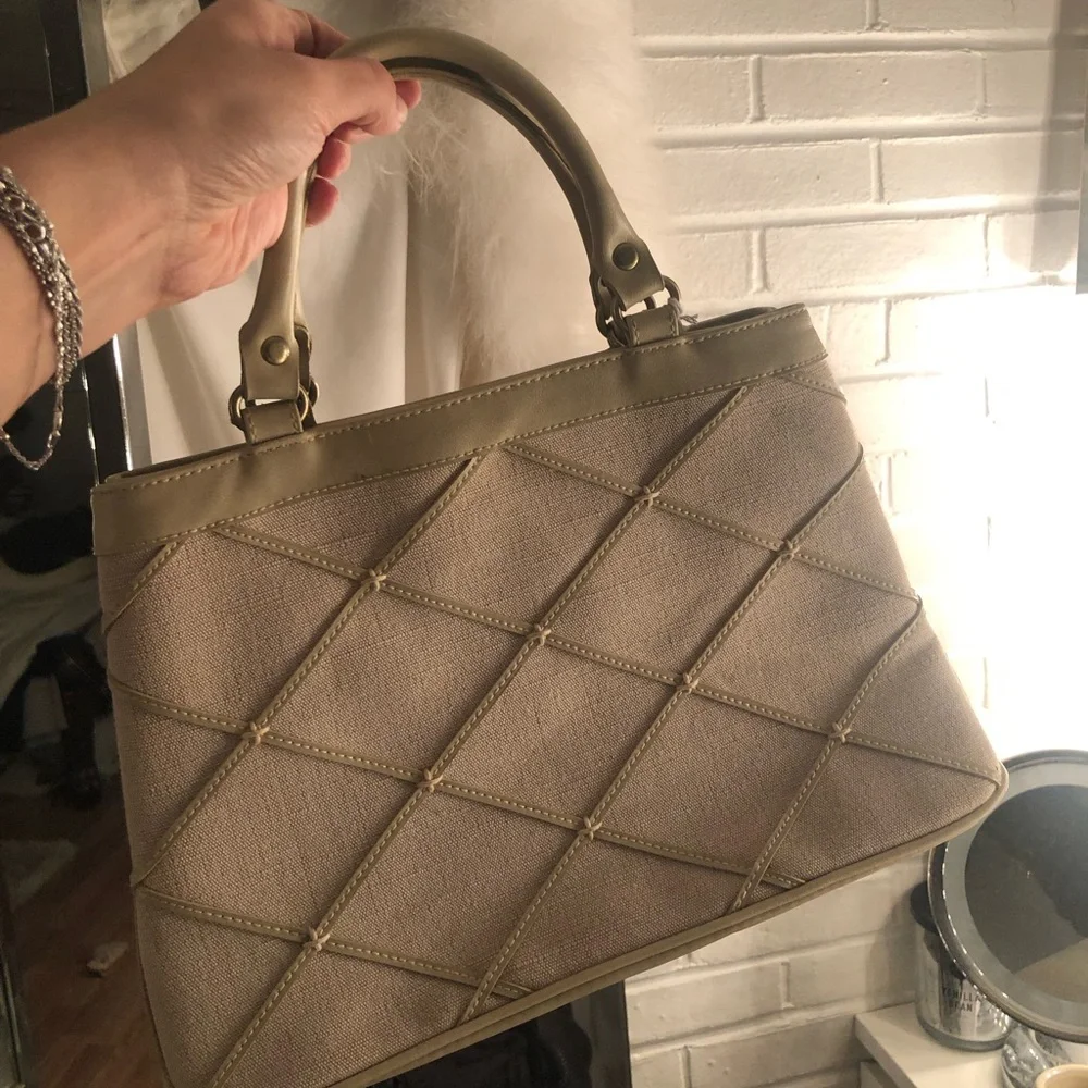 Canvas/ faux leather natural Handbag - Picture 1 of 6